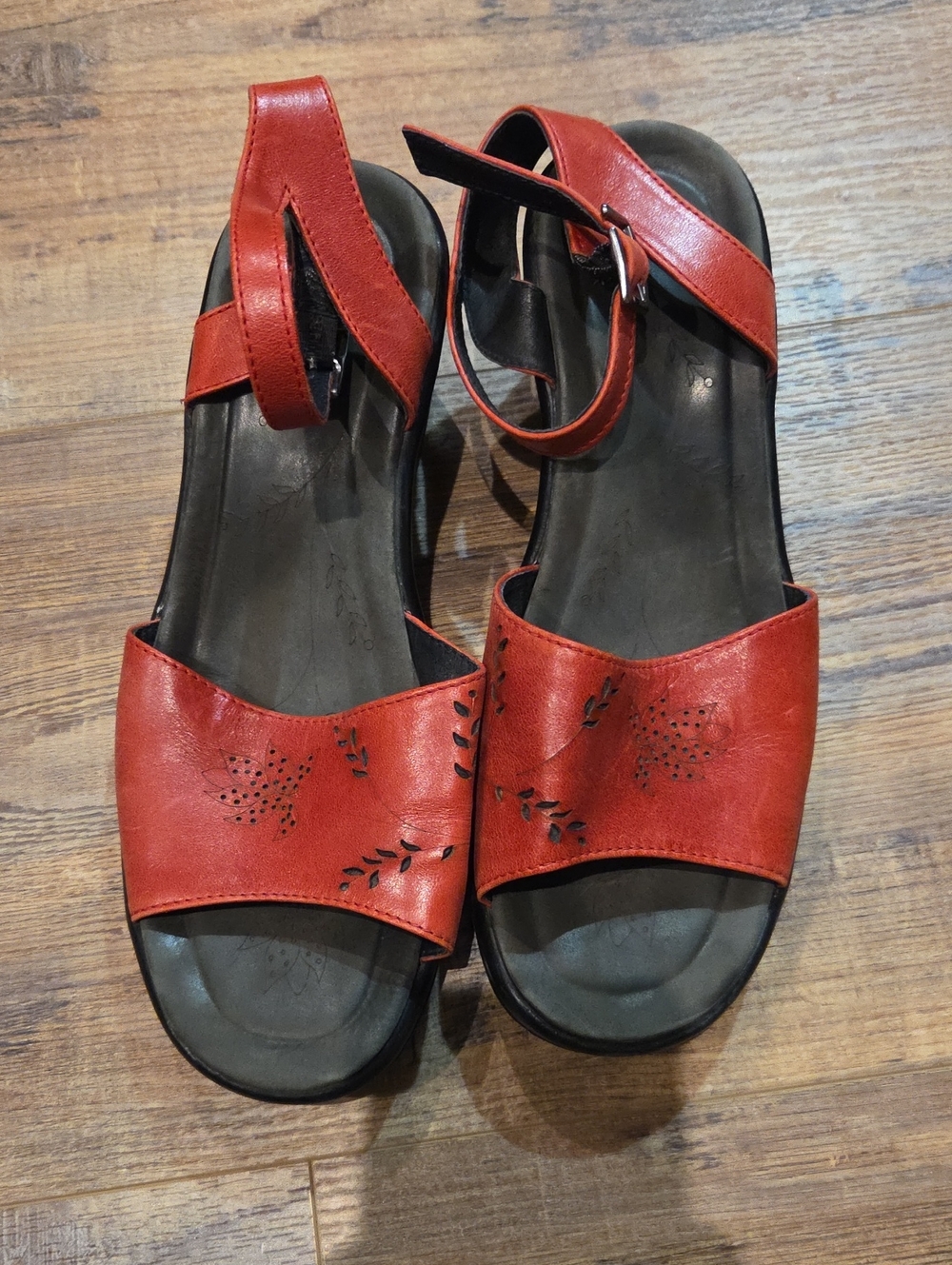 Dansko Red Leather Open-Toe Comfort Sandals